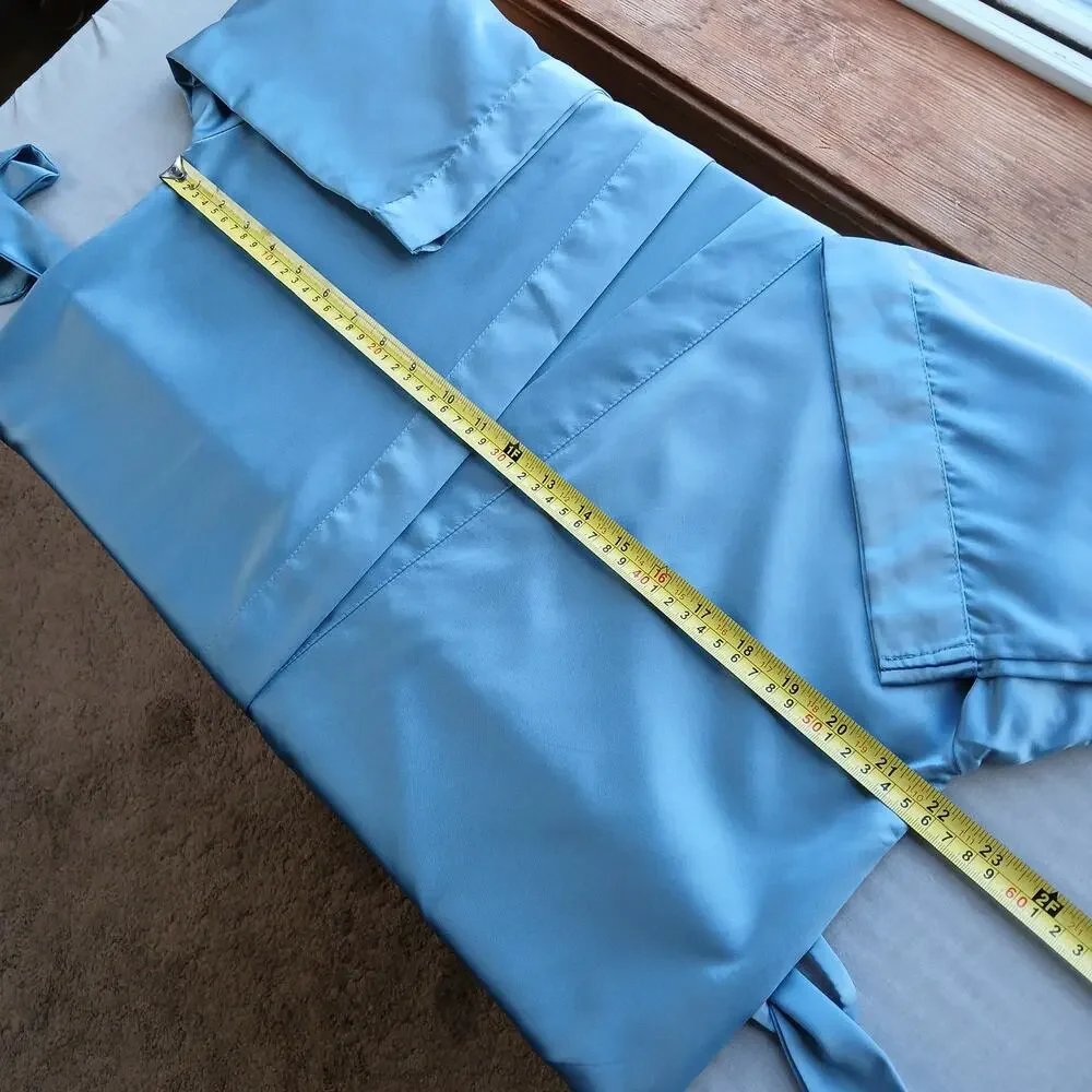 Blue Satin Lightweight Robe Men's Small shiny midi maxi kimono quiet luxury - Picture 10 of 16